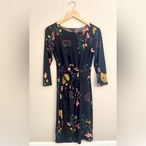 Black Floral Faux Wrap Dress